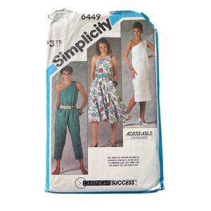 80s Simplicity 6449 Sewing Pattern Size 10-12-14 Misses Dress and Jumpsuit CUT